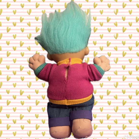 Russ Toys | Vintage 90s Russ Stuffed Troll Doll | Rare Plaid Sweater - Picture 2 of 2